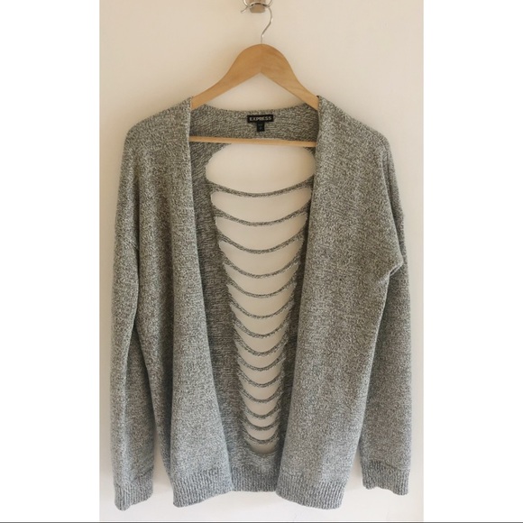 Express Sweaters - {Express} Open Back Cardigan Heathered Gray